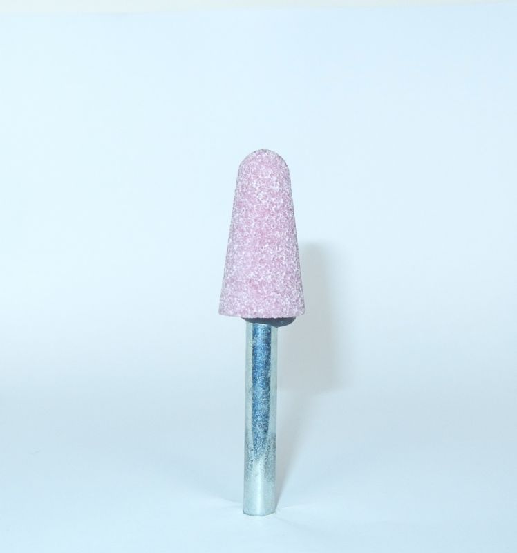 mola ceramica abrasiva conica punta arrotondata Ø mm. 15 x 30 x 70 perno 6 grana 46 corindone rosa