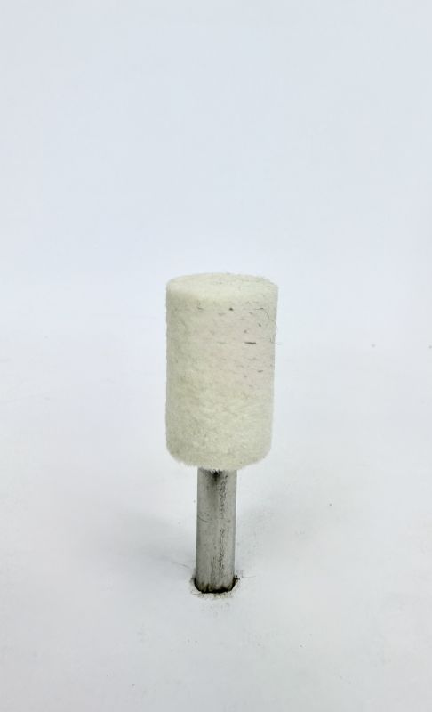 feltro feltrino panno lana bianca cilindrico per lucidare diam. mm. 15 x 25 x 50 perno 6 mm.<br />#feltropannolana