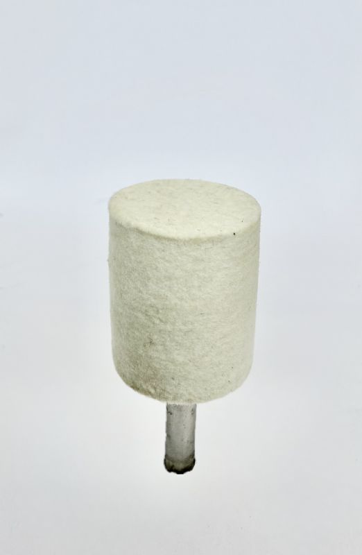 feltro feltrino panno lana bianca cilindrico per lucidare diam. mm. 25 x 30 x 57 perno 6 mm.<br />#feltropannolana