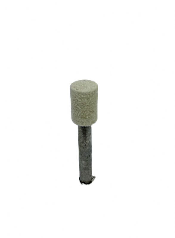 Feltro Feltrino panno lana bianca durezza Hard cilindrico per lucidare diam. mm. 10 x 15 x 53  perno 6 mm. ribassato nella Parte Attiva a 3 mm<br />#feltropannolana