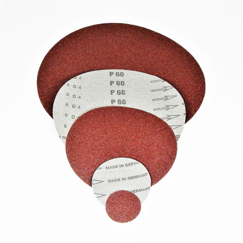 dischi abrasivi in tela resinata rossa robusta tranciati d. mm. 200 p 150 a tipo corindone